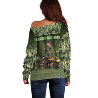 Dinosaur Christmas Off Shoulder Sweater Merry Rexmas - Wonder Print Shop
