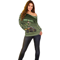 Dinosaur Christmas Off Shoulder Sweater Merry Rexmas - Wonder Print Shop