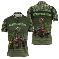 Dinosaur Christmas Zipper Polo Shirt Merry Rexmas - Wonder Print Shop