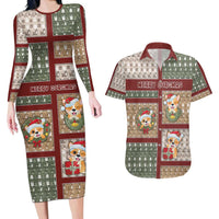 Personalized Corgi Christmas Couples Matching Long Sleeve Bodycon Dress and Hawaiian Shirt Merry Corgmas - Wonder Print Shop