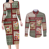 Personalized Corgi Christmas Couples Matching Long Sleeve Bodycon Dress and Long Sleeve Button Shirt Merry Corgmas - Wonder Print Shop