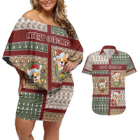 Personalized Corgi Christmas Couples Matching Off Shoulder Short Dress and Hawaiian Shirt Merry Corgmas - Wonder Print Shop