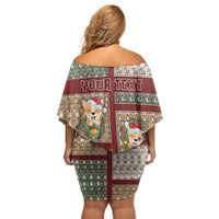 Personalized Corgi Christmas Off Shoulder Short Dress Merry Corgmas - Wonder Print Shop