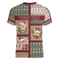 Personalized Corgi Christmas Women V-Neck T-Shirt Merry Corgmas - Wonder Print Shop