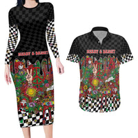 Hippie Christmas Couples Matching Long Sleeve Bodycon Dress and Hawaiian Shirt Doodle Style - Wonder Print Shop