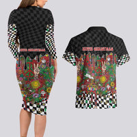 Hippie Christmas Couples Matching Long Sleeve Bodycon Dress and Hawaiian Shirt Doodle Style - Wonder Print Shop
