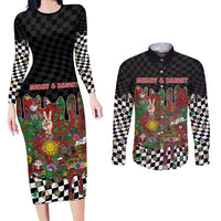 Hippie Christmas Couples Matching Long Sleeve Bodycon Dress and Long Sleeve Button Shirt Doodle Style - Wonder Print Shop