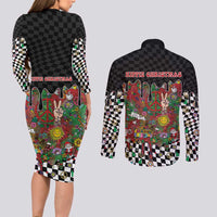 Hippie Christmas Couples Matching Long Sleeve Bodycon Dress and Long Sleeve Button Shirt Doodle Style - Wonder Print Shop
