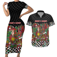 Hippie Christmas Couples Matching Short Sleeve Bodycon Dress and Hawaiian Shirt Doodle Style - Wonder Print Shop