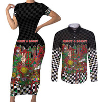 Hippie Christmas Couples Matching Short Sleeve Bodycon Dress and Long Sleeve Button Shirt Doodle Style - Wonder Print Shop