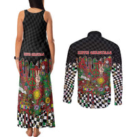 Hippie Christmas Couples Matching Tank Maxi Dress and Long Sleeve Button Shirt Doodle Style - Wonder Print Shop
