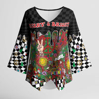 Hippie Christmas Kimono Sleeve Blouse Doodle Style - Wonder Print Shop