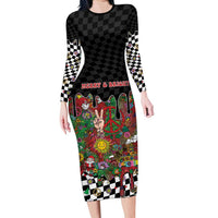 Hippie Christmas Long Sleeve Bodycon Dress Doodle Style - Wonder Print Shop