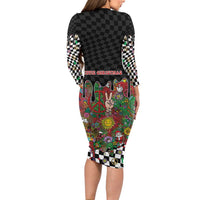 Hippie Christmas Long Sleeve Bodycon Dress Doodle Style - Wonder Print Shop