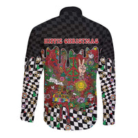 Hippie Christmas Long Sleeve Button Shirt Doodle Style - Wonder Print Shop