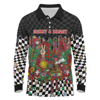 Hippie Christmas Long Sleeve Polo Shirt Doodle Style - Wonder Print Shop