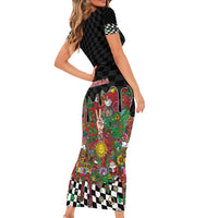 Hippie Christmas Short Sleeve Bodycon Dress Doodle Style - Wonder Print Shop