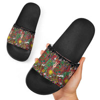 Hippie Christmas Slide Sandals Doodle Style - Wonder Print Shop