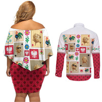 Poland Couples Matching Off Shoulder Short Dress and Long Sleeve Button Shirt Pierogi Tysiac 1000