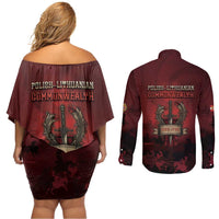 Polish Lithuanian Commonwealth Couples Matching Off Shoulder Short Dress and Long Sleeve Button Shirt Winged Hussar Warrior Battle Of Vienna