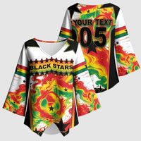 Custom Ghana Football Kimono Sleeve Blouse African Pride Flag Colors Flame