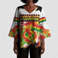 Custom Ghana Football Kimono Sleeve Blouse African Pride Flag Colors Flame