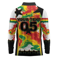 Custom Ghana Football Long Sleeve Polo Shirt African Pride Flag Colors Flame