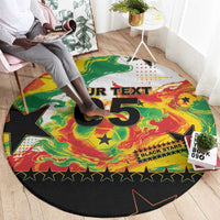 Custom Ghana Football Round Carpet African Pride Flag Colors Flame