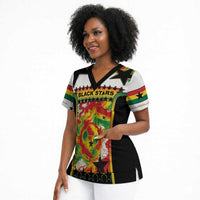 Custom Ghana Football Scrub Top African Pride Flag Colors Flame