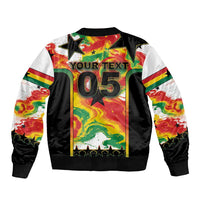 Custom Ghana Football Sleeve Zip Bomber Jacket African Pride Flag Colors Flame