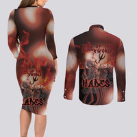Ancient Greek Hades Couples Matching Long Sleeve Bodycon Dress and Long Sleeve Button Shirt King Of The Underworld - Wonder Print Shop