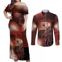 Ancient Greek Hades Couples Matching Off Shoulder Maxi Dress and Long Sleeve Button Shirt King Of The Underworld - Wonder Print Shop