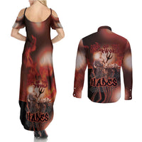 Ancient Greek Hades Couples Matching Summer Maxi Dress and Long Sleeve Button Shirt King Of The Underworld - Wonder Print Shop