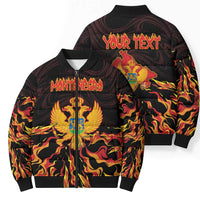 Personalized Montenegro Bomber Puffer Jacket Coat Of Arms Fire Style - Wonder Print Shop