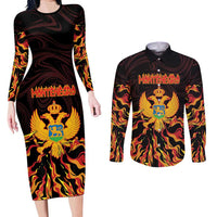 Personalized Montenegro Couples Matching Long Sleeve Bodycon Dress and Long Sleeve Button Shirt Coat Of Arms Fire Style - Wonder Print Shop