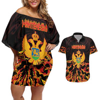 Personalized Montenegro Couples Matching Off Shoulder Short Dress and Hawaiian Shirt Coat Of Arms Fire Style - Wonder Print Shop