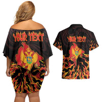 Personalized Montenegro Couples Matching Off Shoulder Short Dress and Hawaiian Shirt Coat Of Arms Fire Style - Wonder Print Shop