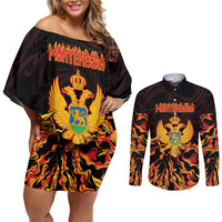 Personalized Montenegro Couples Matching Off Shoulder Short Dress and Long Sleeve Button Shirt Coat Of Arms Fire Style - Wonder Print Shop