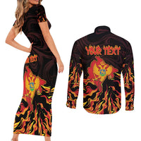 Personalized Montenegro Couples Matching Short Sleeve Bodycon Dress and Long Sleeve Button Shirt Coat Of Arms Fire Style - Wonder Print Shop
