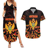 Personalized Montenegro Couples Matching Summer Maxi Dress and Hawaiian Shirt Coat Of Arms Fire Style - Wonder Print Shop