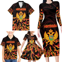 Personalized Montenegro Family Matching Long Sleeve Bodycon Dress and Hawaiian Shirt Coat Of Arms Fire Style - Wonder Print Shop