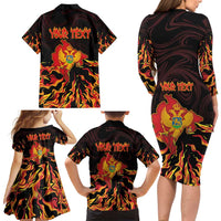 Personalized Montenegro Family Matching Long Sleeve Bodycon Dress and Hawaiian Shirt Coat Of Arms Fire Style - Wonder Print Shop