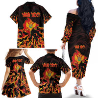 Personalized Montenegro Family Matching Off The Shoulder Long Sleeve Dress and Hawaiian Shirt Coat Of Arms Fire Style - Wonder Print Shop