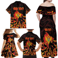 Personalized Montenegro Family Matching Off Shoulder Maxi Dress and Hawaiian Shirt Coat Of Arms Fire Style - Wonder Print Shop