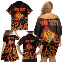 Personalized Montenegro Family Matching Off Shoulder Short Dress and Hawaiian Shirt Coat Of Arms Fire Style - Wonder Print Shop