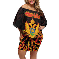 Personalized Montenegro Family Matching Off Shoulder Short Dress and Hawaiian Shirt Coat Of Arms Fire Style - Wonder Print Shop