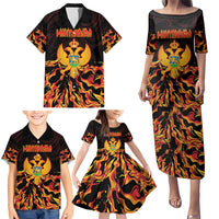 Personalized Montenegro Family Matching Puletasi and Hawaiian Shirt Coat Of Arms Fire Style - Wonder Print Shop
