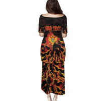 Personalized Montenegro Family Matching Puletasi and Hawaiian Shirt Coat Of Arms Fire Style - Wonder Print Shop