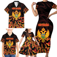 Personalized Montenegro Family Matching Short Sleeve Bodycon Dress and Hawaiian Shirt Coat Of Arms Fire Style - Wonder Print Shop