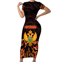 Personalized Montenegro Family Matching Short Sleeve Bodycon Dress and Hawaiian Shirt Coat Of Arms Fire Style - Wonder Print Shop